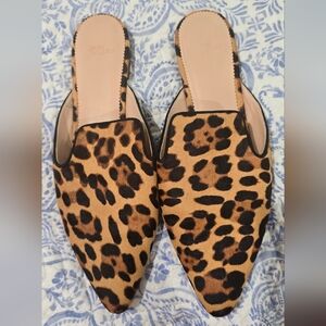 🪲 RARE J. Crew Leopard Print Mules 11 calf hair grandpa slippers​